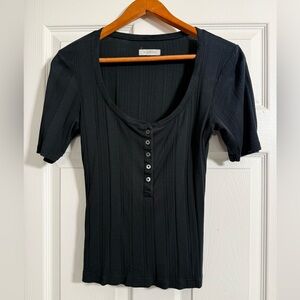 Outerknown Black Ribbed Henley Top